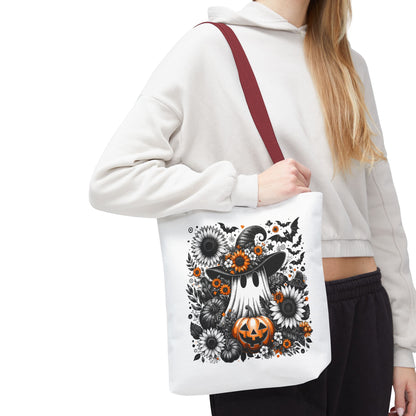Whimsical Halloween Tote Bag, Pumpkin Ghost Design,