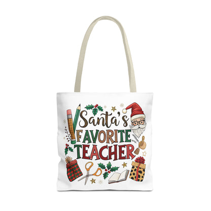 Santa's Favorite Teacher Tote Bag, Christmas Gift, Teacher Appreciation