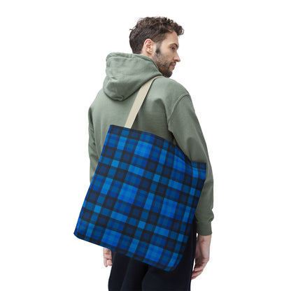 Blue Plaid Tote Bag, Gift for Her or Him,
