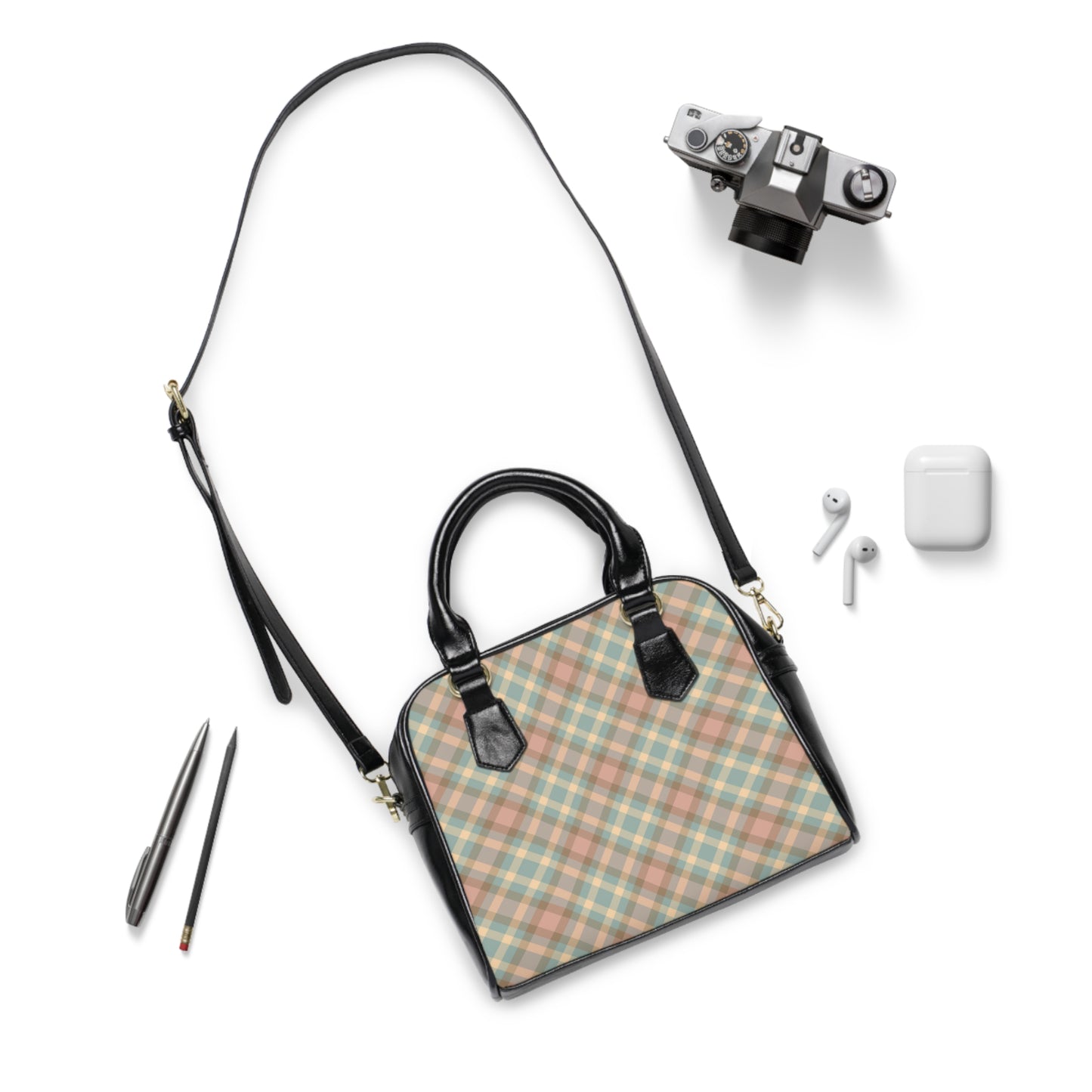 Vintage Pastel Plaid Shoulder Handbag