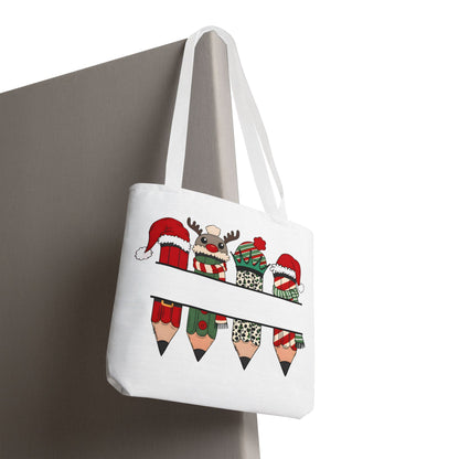 Festive Pencil Reindeer Tote Bag, Holiday Shopping Bag, Christmas Gift Tote, Teacher Appreciation, Winter Decor, Eco-Friendly Bag