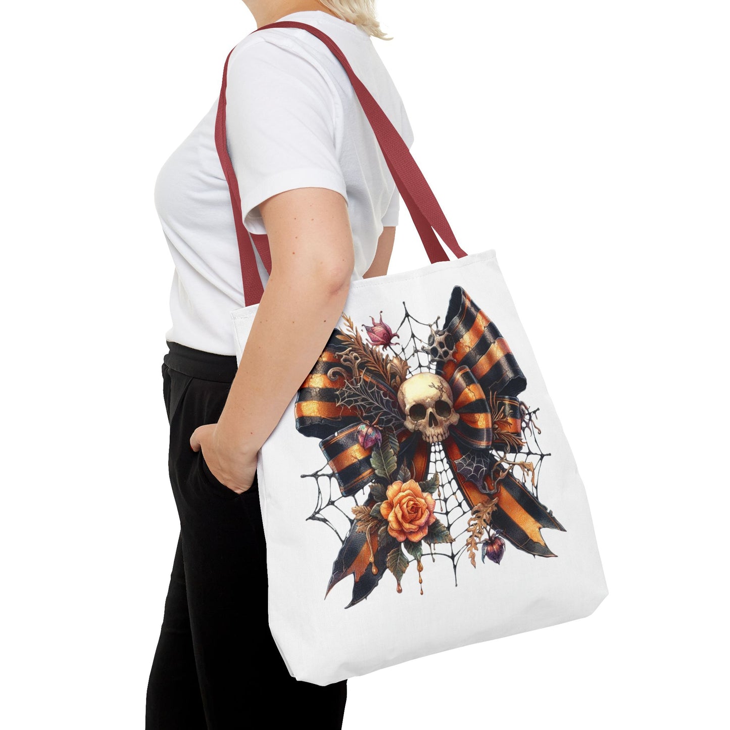 Halloween Skull & Ribbon Tote Bag