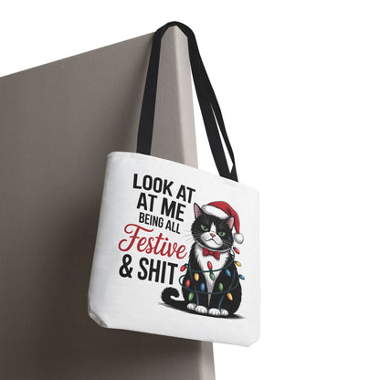Funny Festive Cat Tote Bag