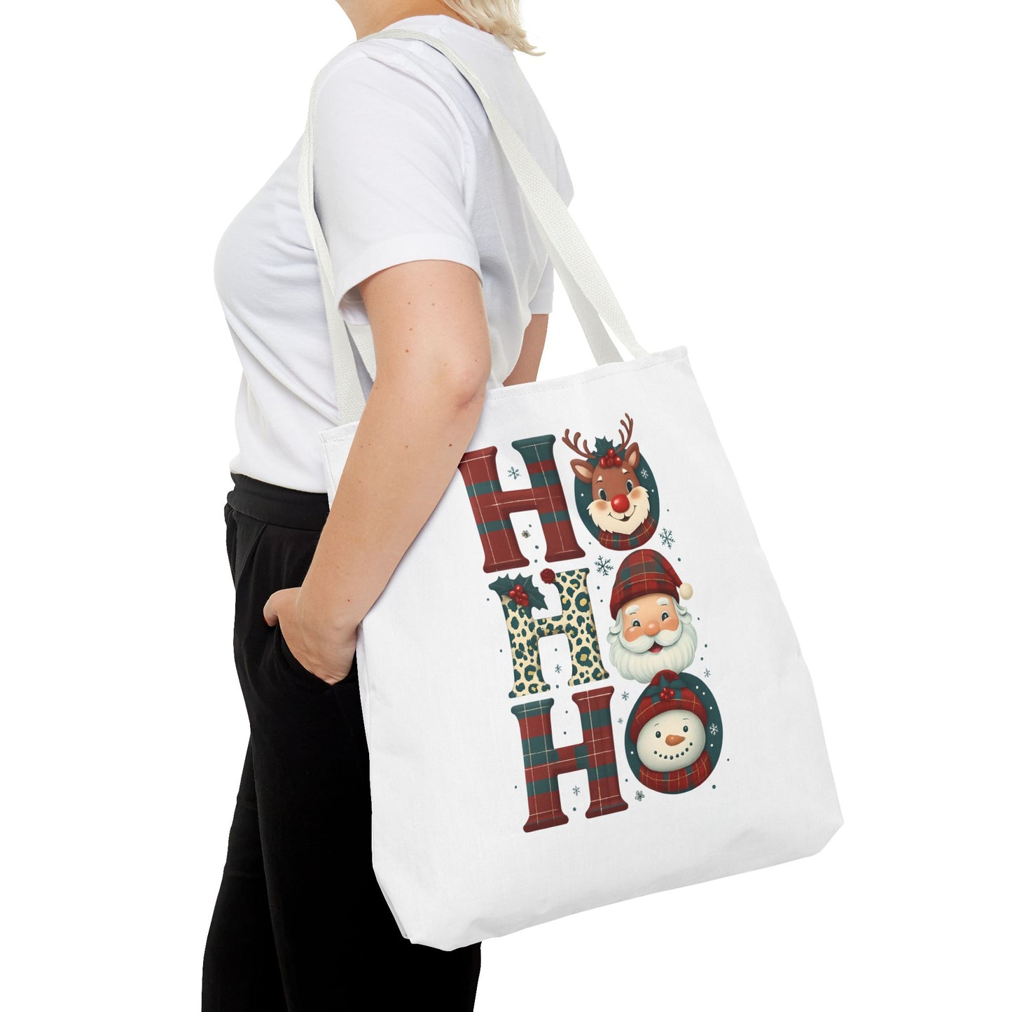 Cute Santa and Reindeer Design Festive Holiday Tote Bag
