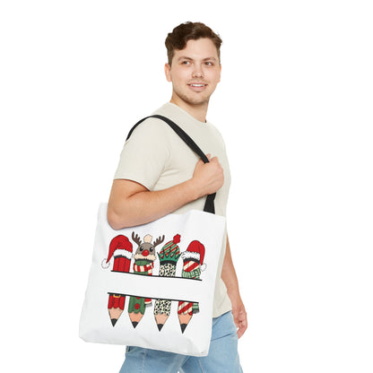 Festive Pencil Reindeer Tote Bag, Holiday Shopping Bag, Christmas Gift Tote, Teacher Appreciation, Winter Decor, Eco-Friendly Bag