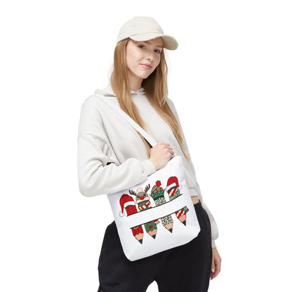 Festive Pencil Reindeer Tote Bag, Holiday Shopping Bag, Christmas Gift Tote, Teacher Appreciation, Winter Decor, Eco-Friendly Bag