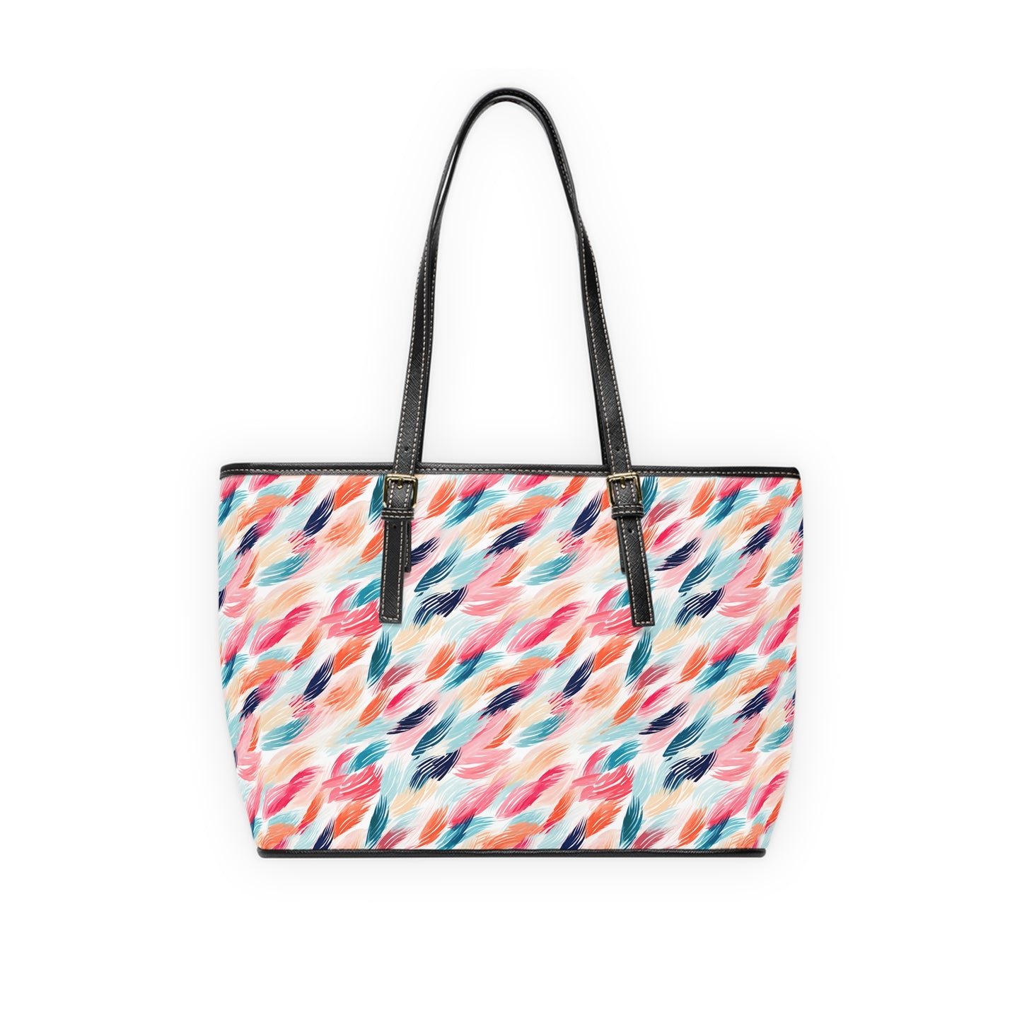 Abstract Watercolor Feather Print Shoulder Bag — Colorful PU Leather Tote