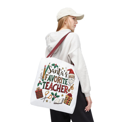 Santa's Favorite Teacher Tote Bag, Christmas Gift, Teacher Appreciation