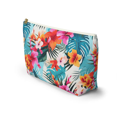 Tropical Floral Accessory Pouch – Hawaiian Makeup Bag with T‑Bottom