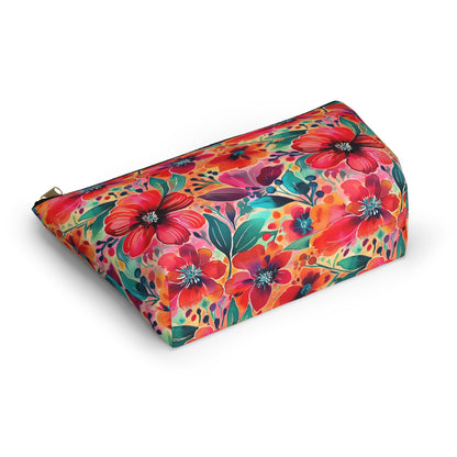 Floral Cosmetic Pouch — Bright Watercolor Flower Accessory Bag