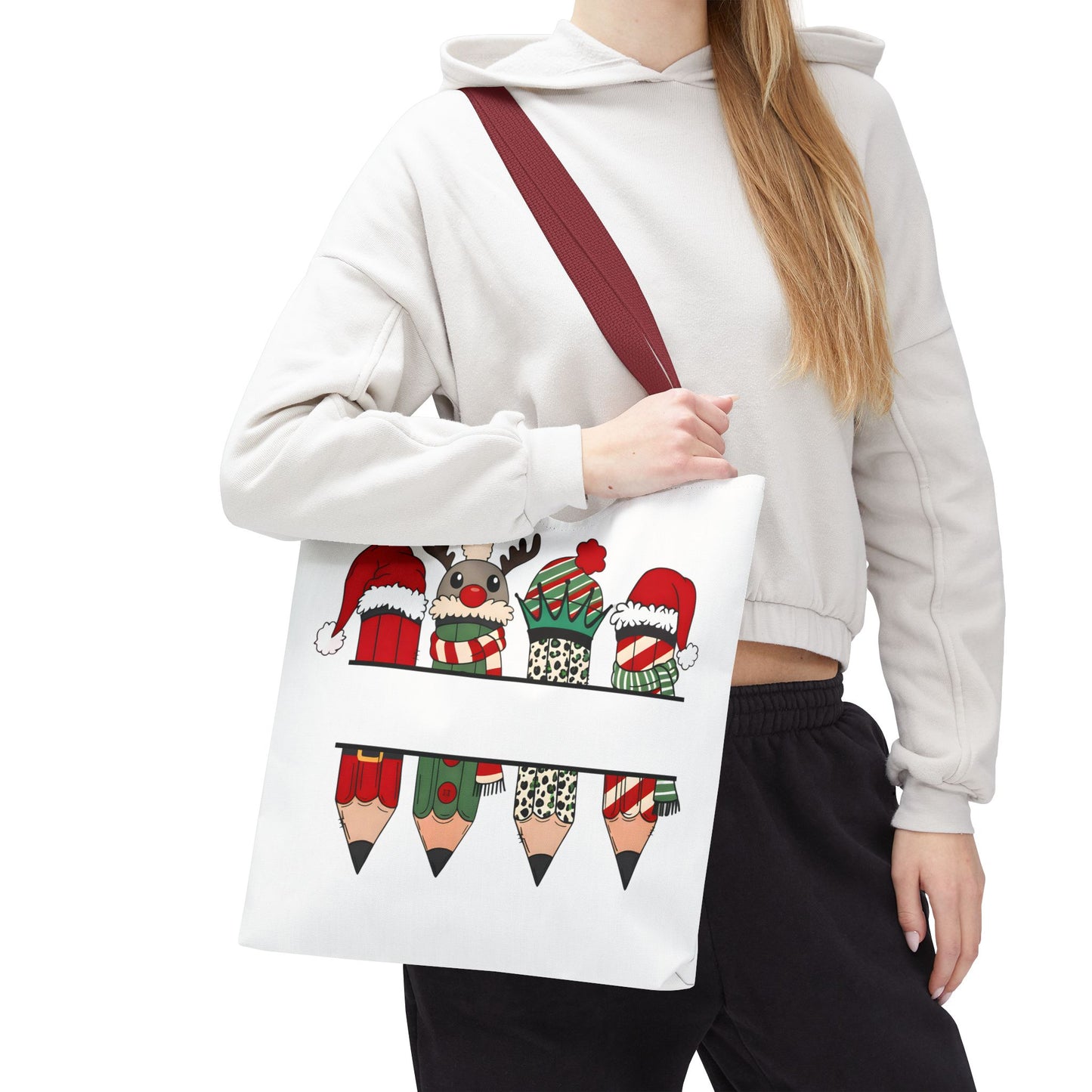 Festive Pencil Reindeer Tote Bag, Holiday Shopping Bag, Christmas Gift Tote, Teacher Appreciation, Winter Decor, Eco-Friendly Bag