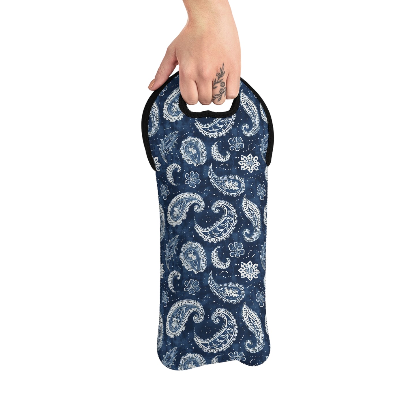 Navy Paisley Wine Tote Bag, Gift for Wine Lovers