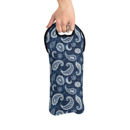Navy Paisley Wine Tote Bag, Gift for Wine Lovers
