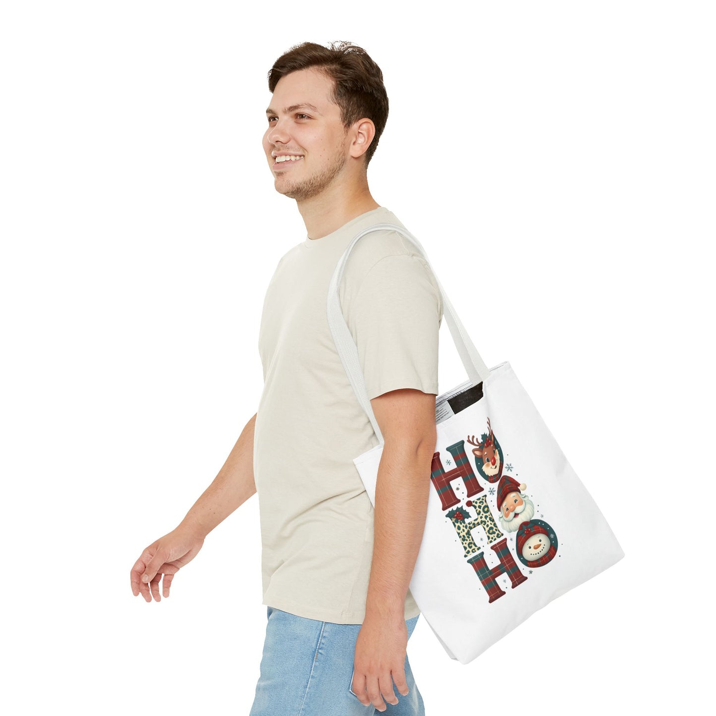 Cute Santa and Reindeer Design Festive Holiday Tote Bag
