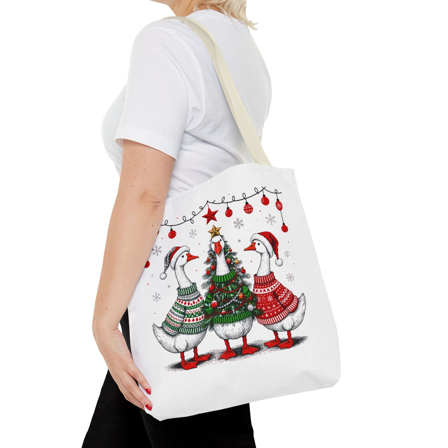 Festive Christmas Geese Tote Bag