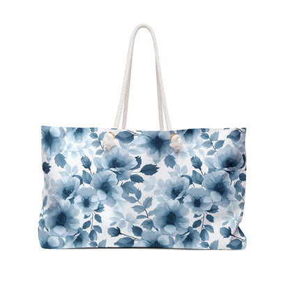Blue Watercolor Floral Weekender Bag