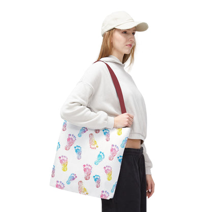 Colorful Baby Footprint Tote Bag,  Gift for New Moms