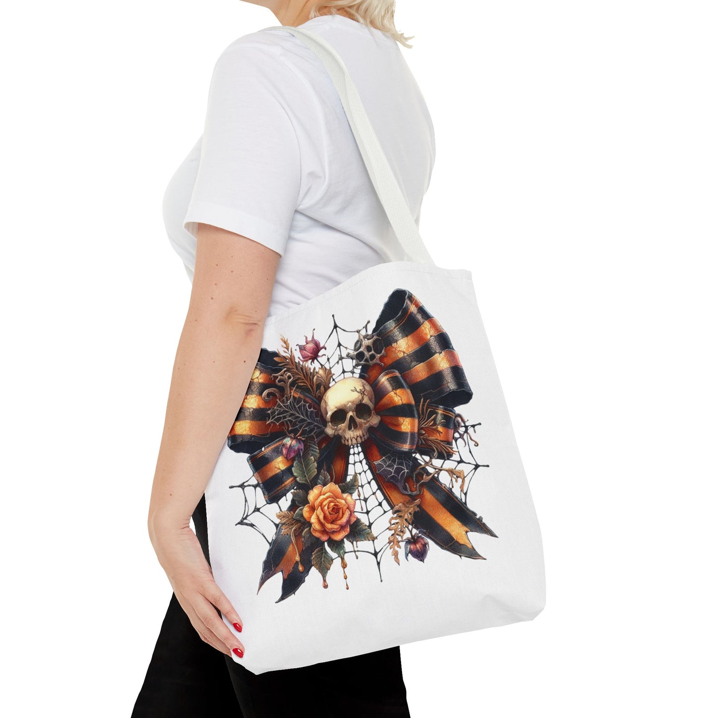 Halloween Skull & Ribbon Tote Bag