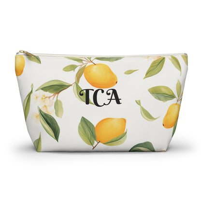 Personalized Lemon Print Accessory Pouch, T‑Bottom Cosmetic Bag with Name