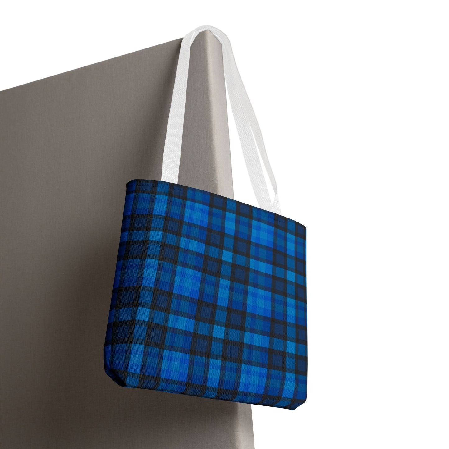 Blue Plaid Tote Bag, Gift for Her or Him,