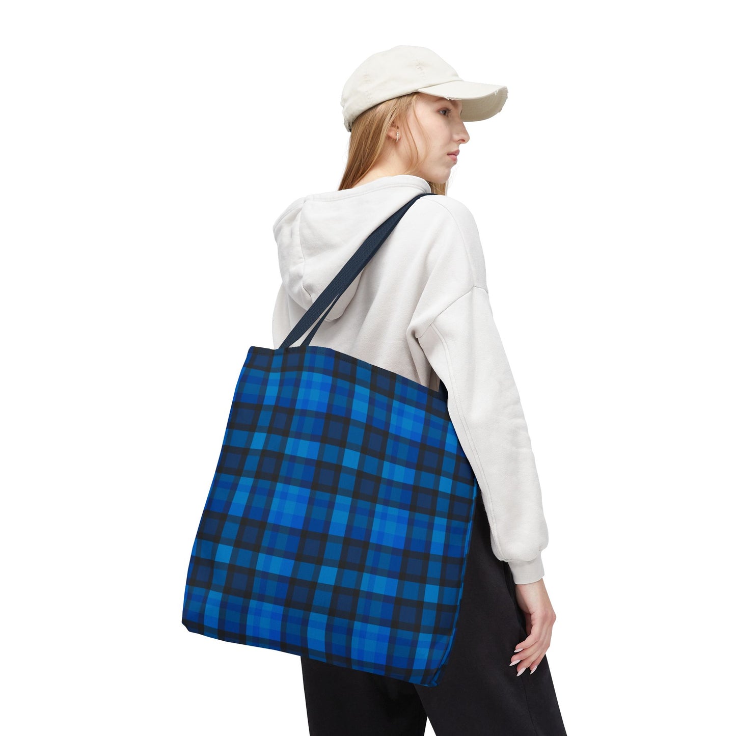 Blue Plaid Tote Bag, Gift for Her or Him,