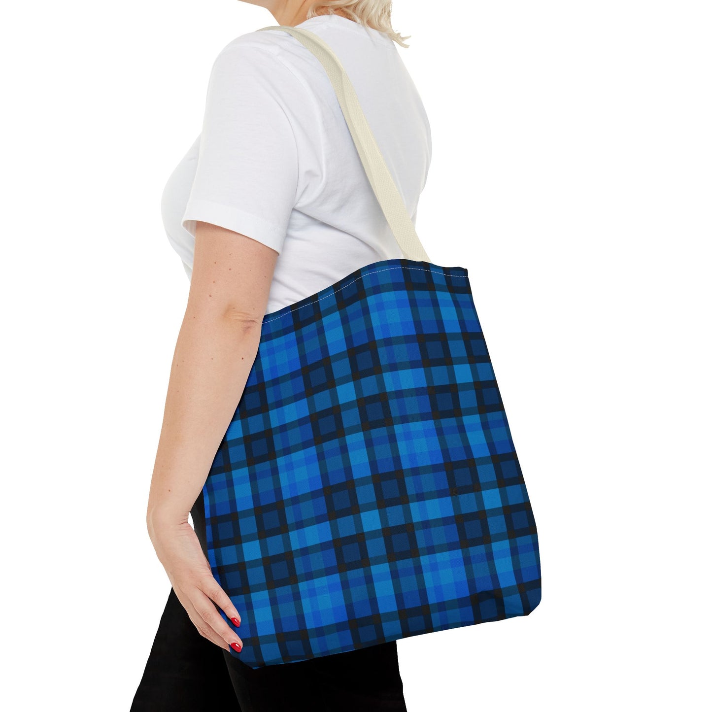 Blue Plaid Tote Bag, Gift for Her or Him,