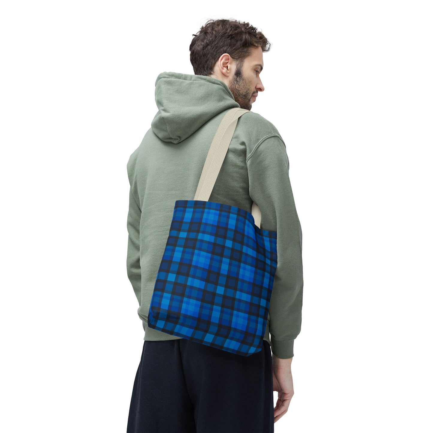 Blue Plaid Tote Bag, Gift for Her or Him,