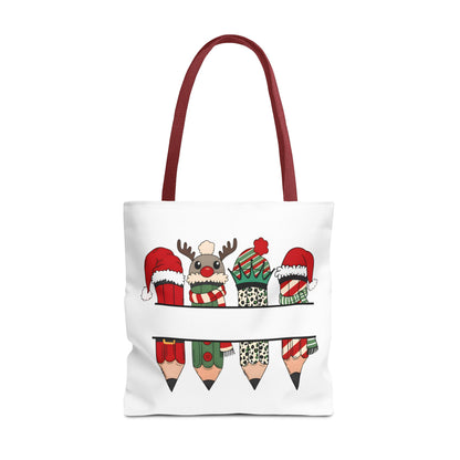 Festive Pencil Reindeer Tote Bag, Holiday Shopping Bag, Christmas Gift Tote, Teacher Appreciation, Winter Decor, Eco-Friendly Bag