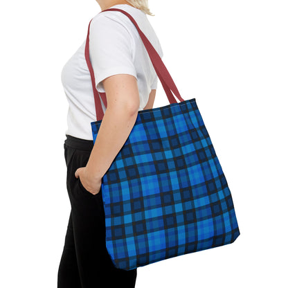 Blue Plaid Tote Bag, Gift for Her or Him,