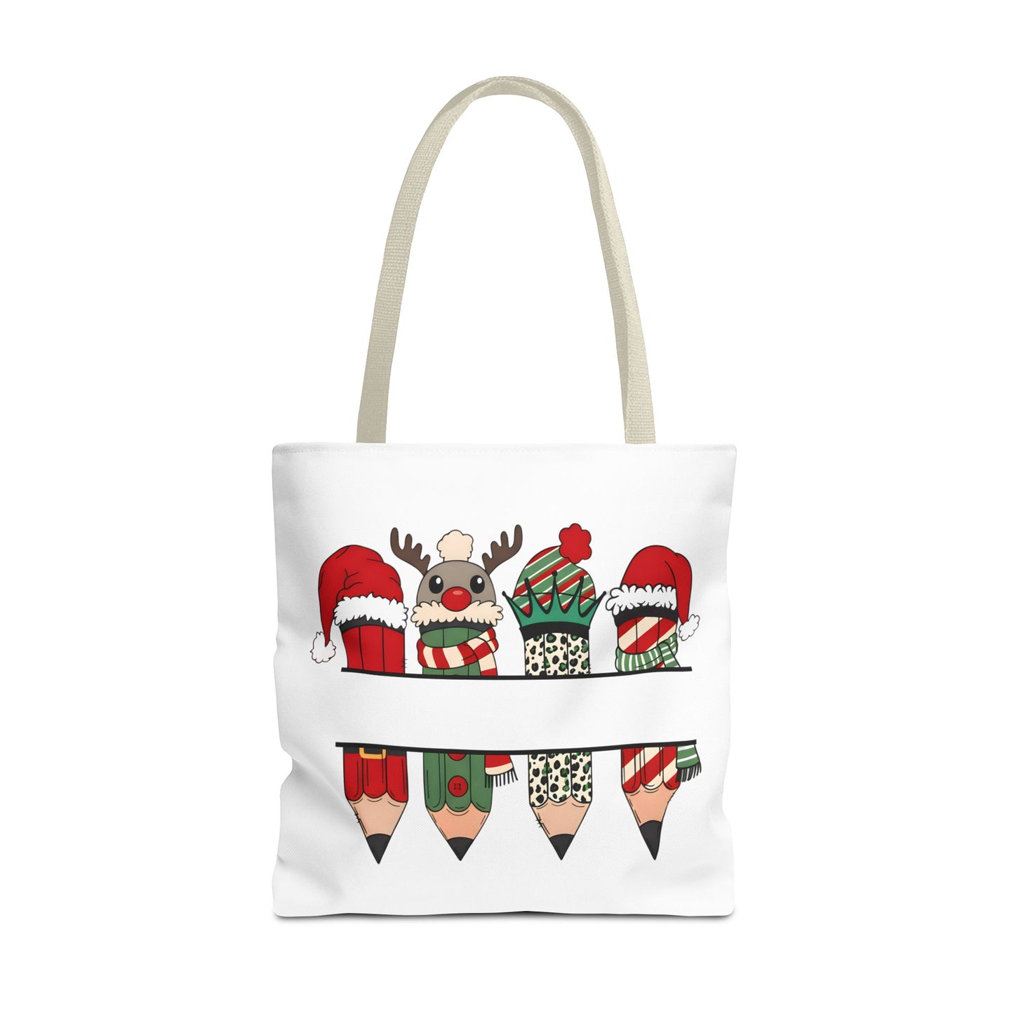 Festive Pencil Reindeer Tote Bag, Holiday Shopping Bag, Christmas Gift Tote, Teacher Appreciation, Winter Decor, Eco-Friendly Bag