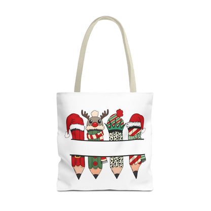 Festive Pencil Reindeer Tote Bag, Holiday Shopping Bag, Christmas Gift Tote, Teacher Appreciation, Winter Decor, Eco-Friendly Bag