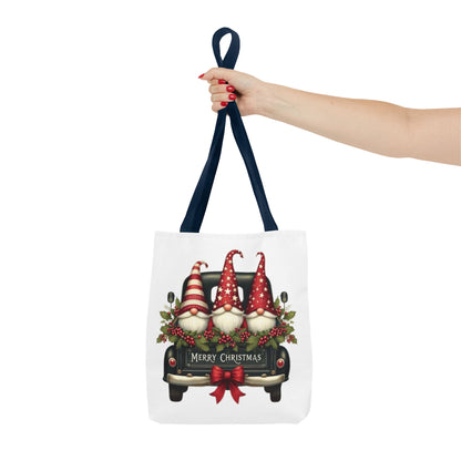3 Christmas Gnomes in Truck Tote Bag, Fun Holiday Gift