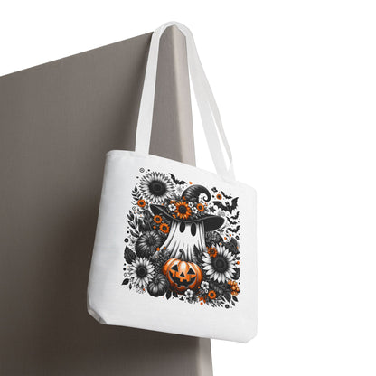 Whimsical Halloween Tote Bag, Pumpkin Ghost Design,