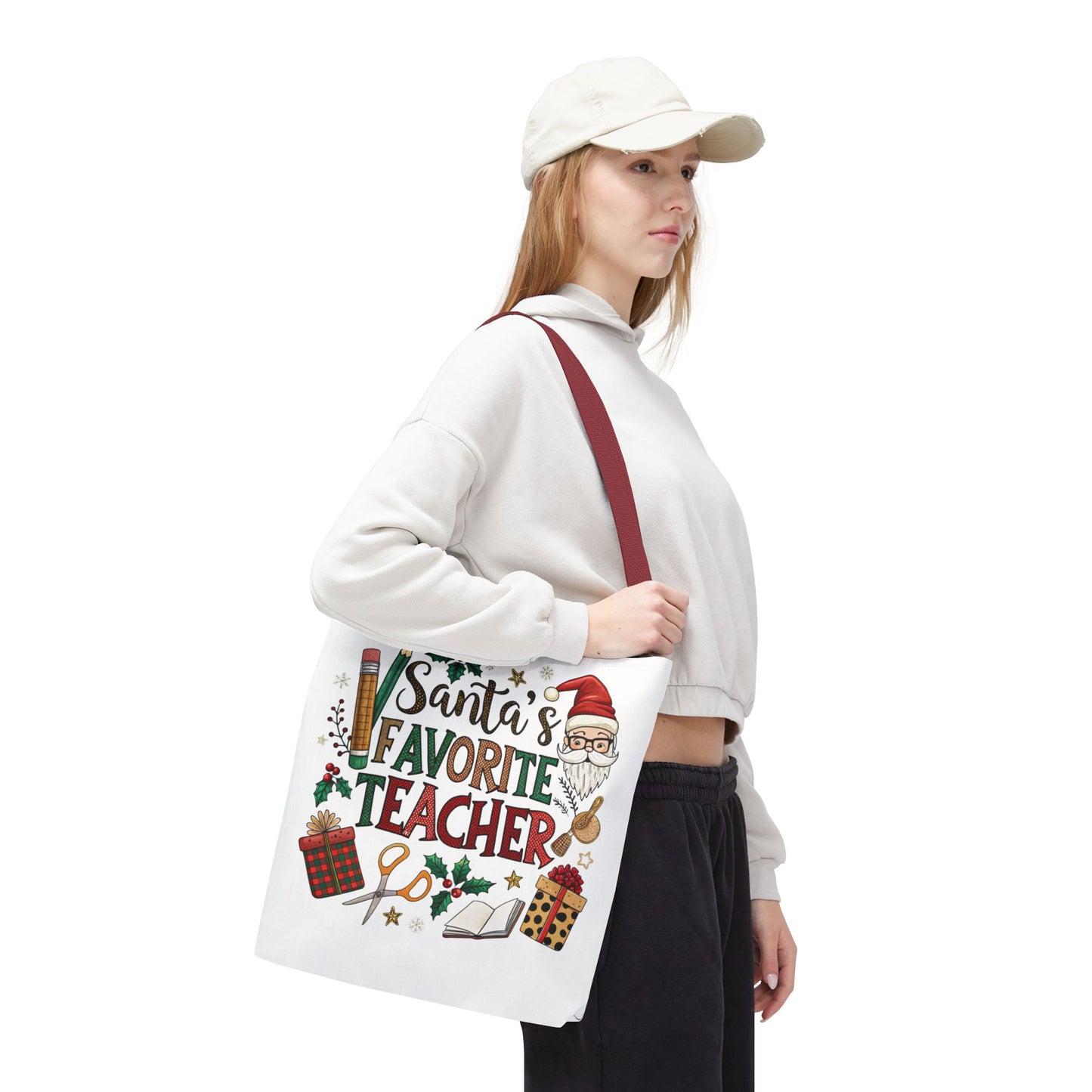 Santa's Favorite Teacher Tote Bag, Christmas Gift, Teacher Appreciation
