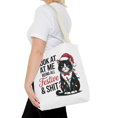 Funny Festive Cat Tote Bag