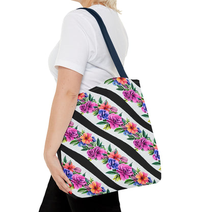 Floral Stripe Tote Bag,