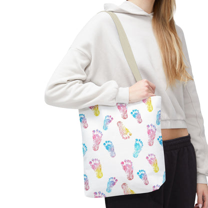 Colorful Baby Footprint Tote Bag,  Gift for New Moms