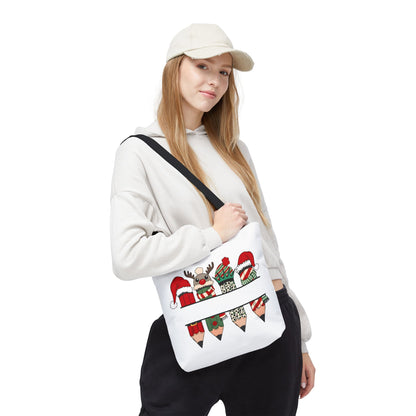 Festive Pencil Reindeer Tote Bag, Holiday Shopping Bag, Christmas Gift Tote, Teacher Appreciation, Winter Decor, Eco-Friendly Bag