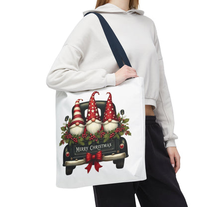 3 Christmas Gnomes in Truck Tote Bag, Fun Holiday Gift