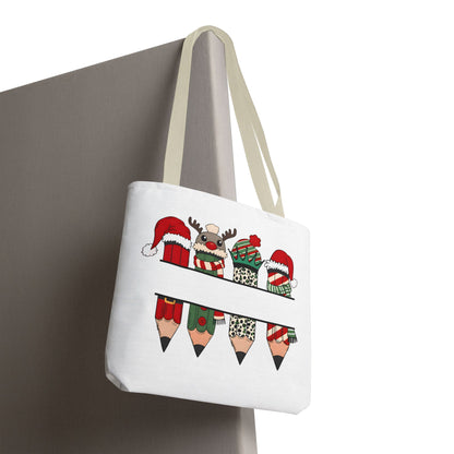 Festive Pencil Reindeer Tote Bag, Holiday Shopping Bag, Christmas Gift Tote, Teacher Appreciation, Winter Decor, Eco-Friendly Bag