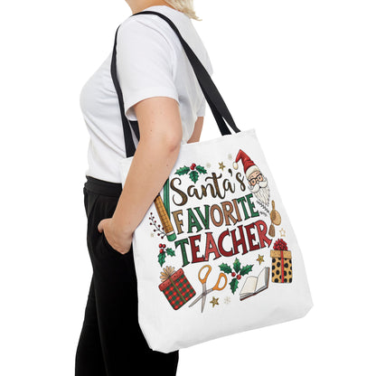 Santa's Favorite Teacher Tote Bag, Christmas Gift, Teacher Appreciation