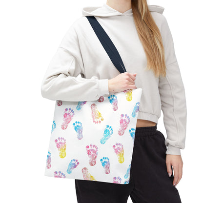Colorful Baby Footprint Tote Bag,  Gift for New Moms