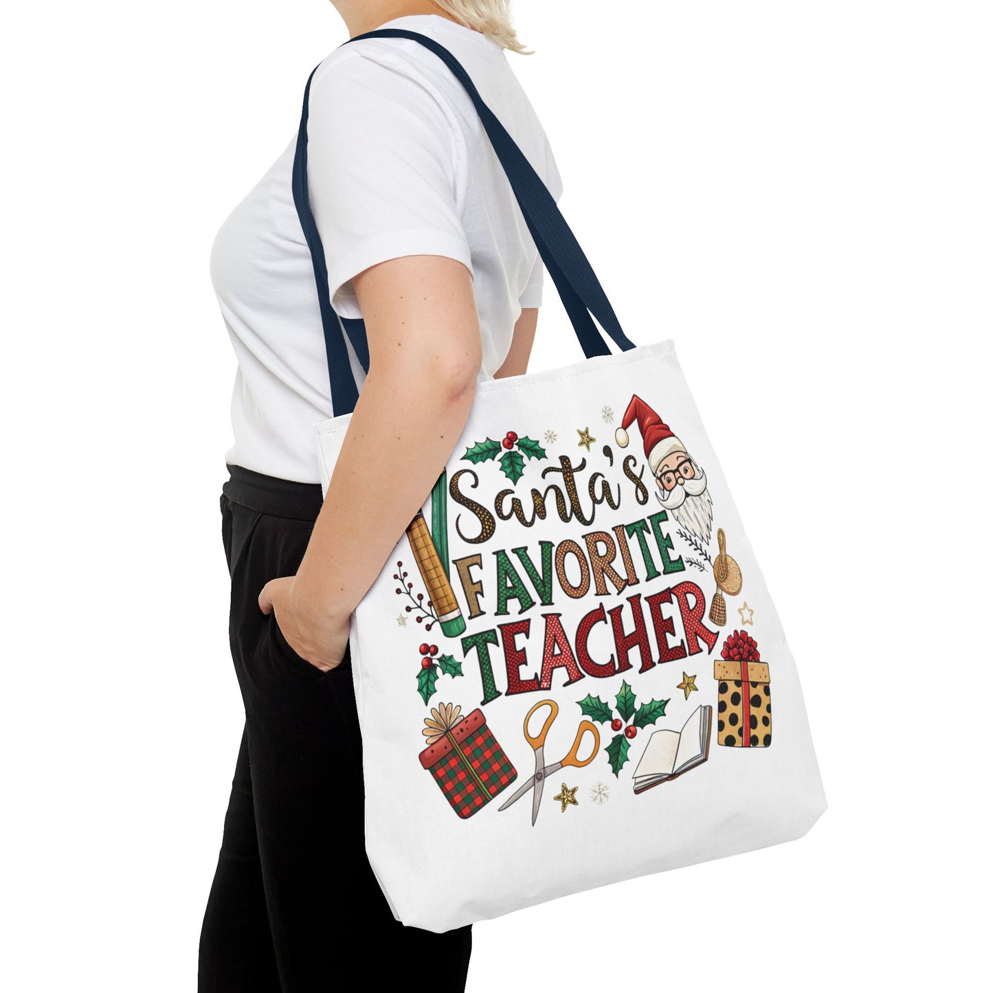 Santa's Favorite Teacher Tote Bag, Christmas Gift, Teacher Appreciation
