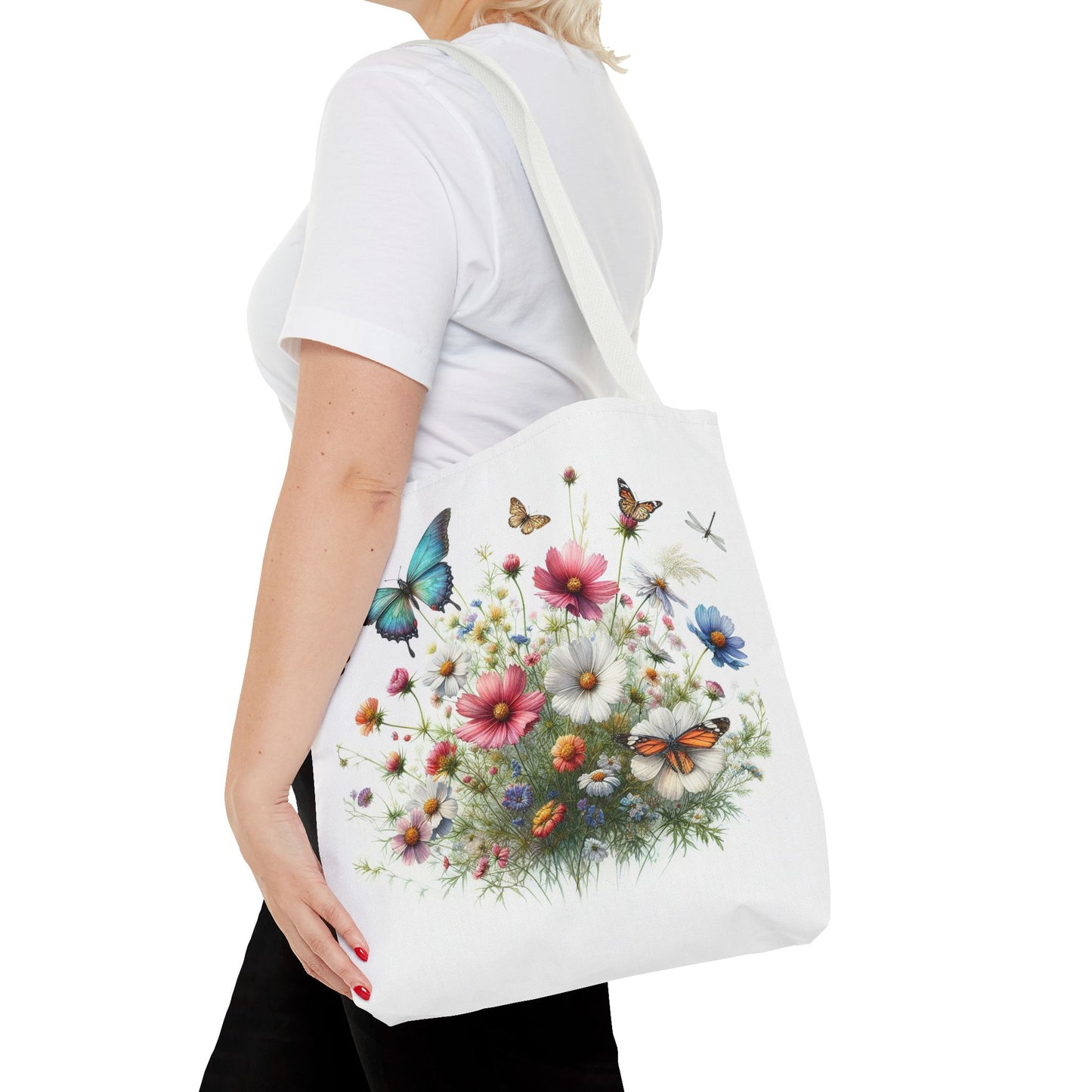 Vibrant Floral Tote Bag, Butterfly Print