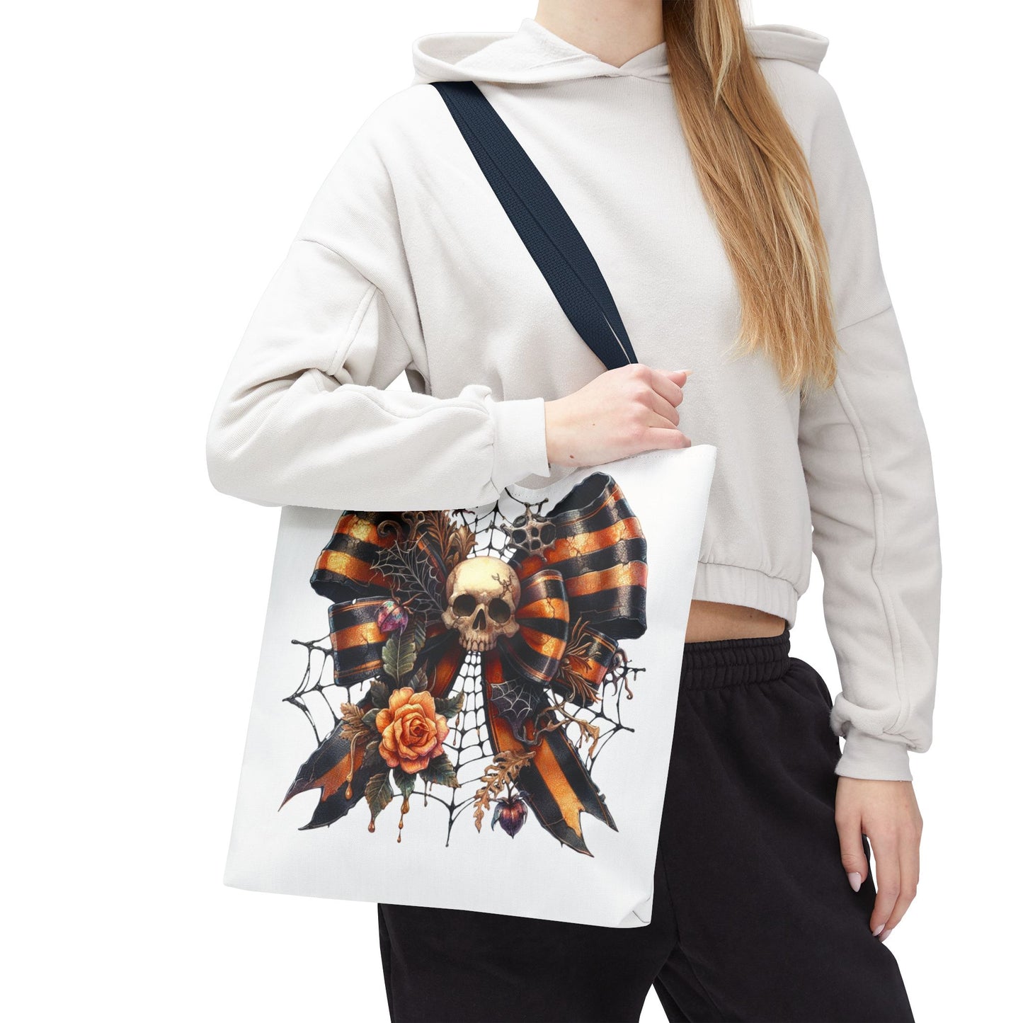 Halloween Skull & Ribbon Tote Bag
