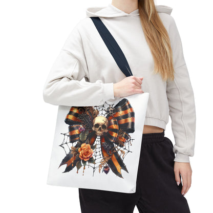 Halloween Skull & Ribbon Tote Bag
