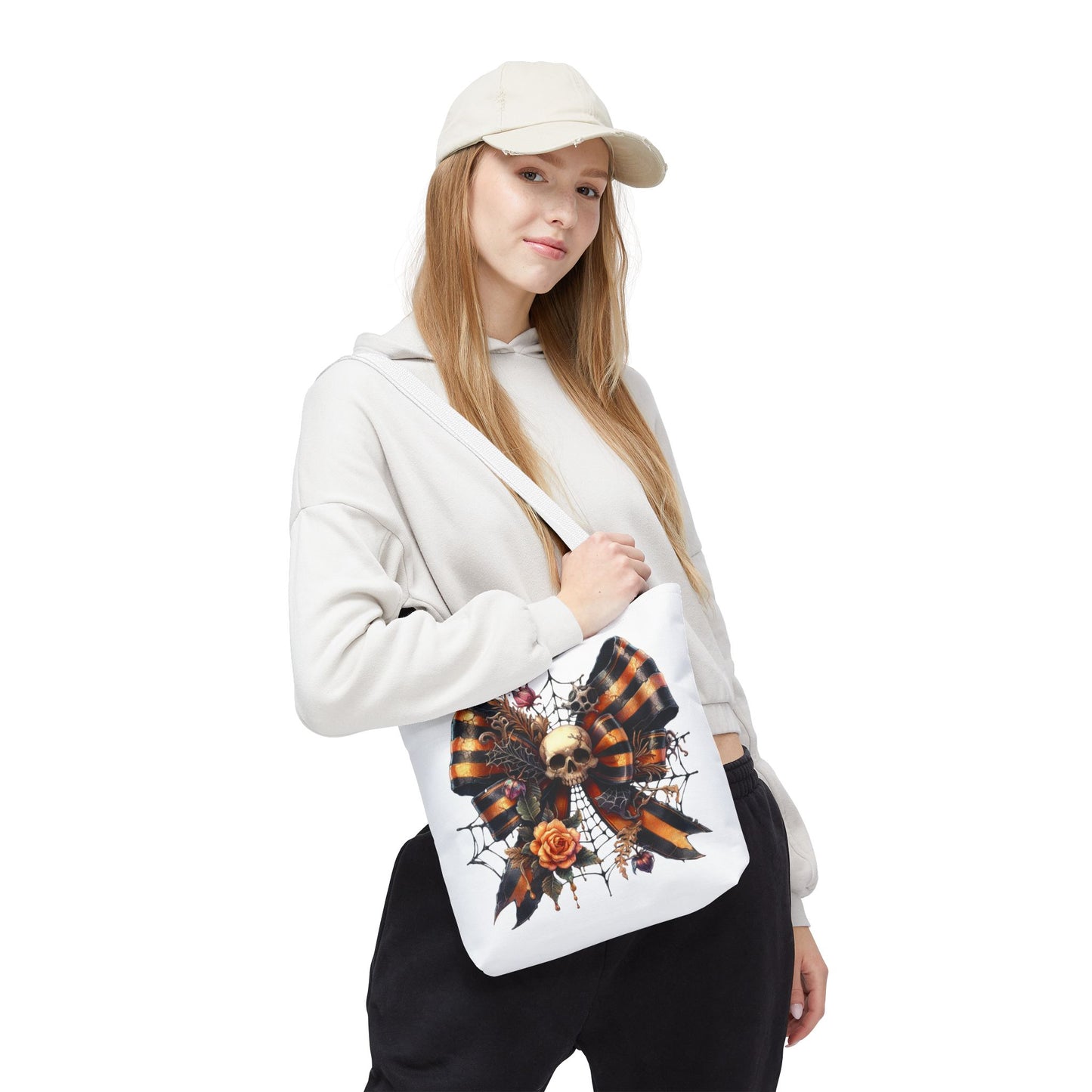 Halloween Skull & Ribbon Tote Bag