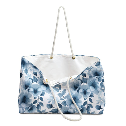 Blue Watercolor Floral Weekender Bag