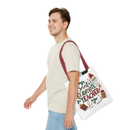 Santa's Favorite Teacher Tote Bag, Christmas Gift, Teacher Appreciation