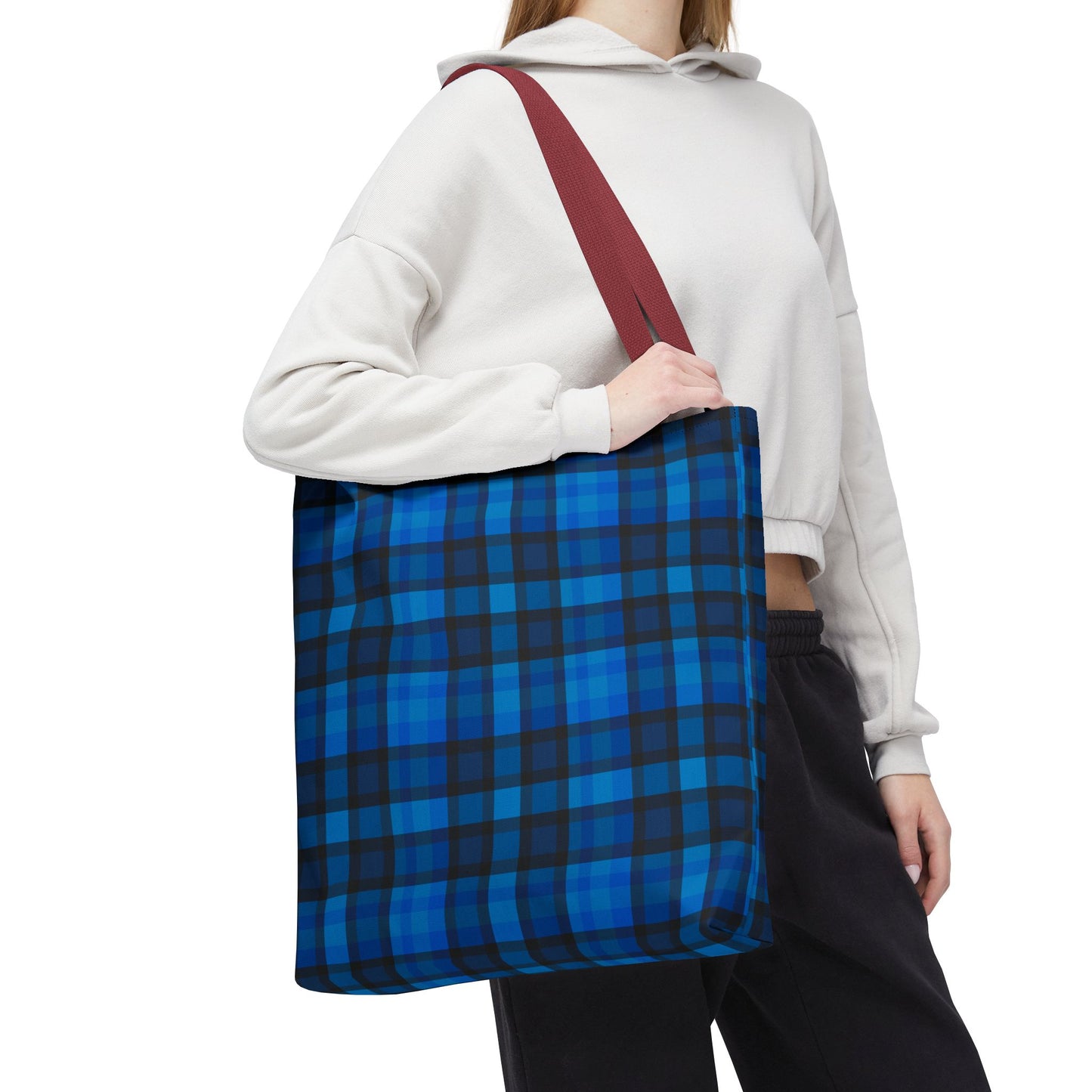 Blue Plaid Tote Bag, Gift for Her or Him,